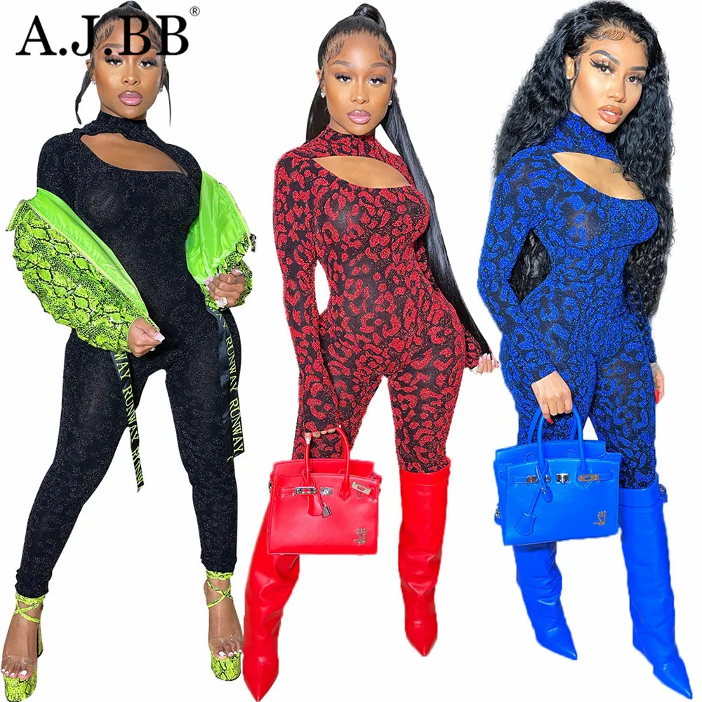 

Женский комбинезон с длинным рукавом, облегающий пикантный комбинезон с круглым вырезом и принтом для ночного клуба, лето 2021