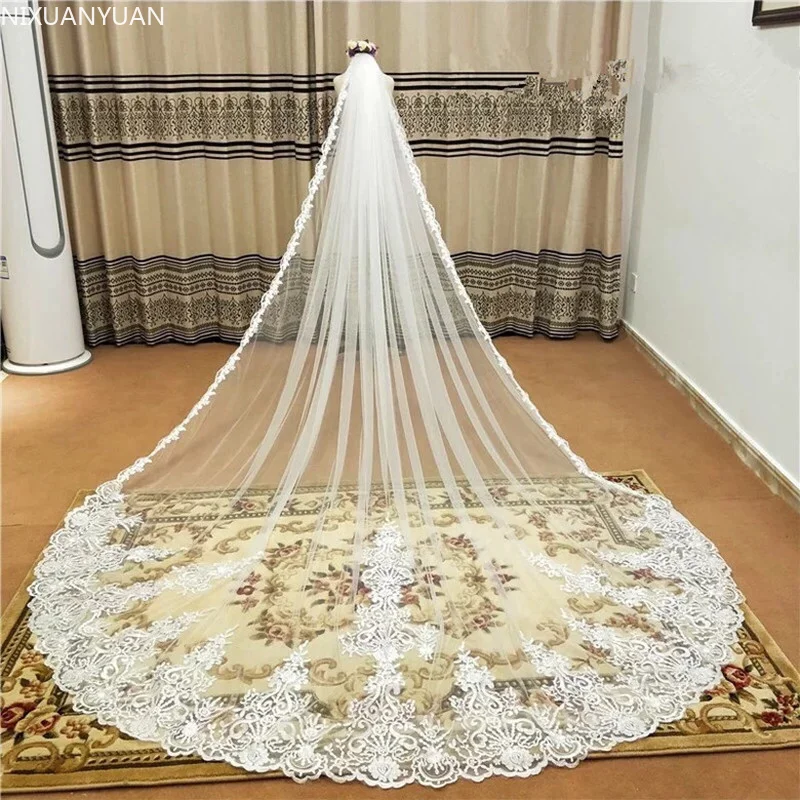 

Long Lace Bridal Veil with Comb 3 Meters 5 Meters 1 Layer Cathedral White Iovry Wedding Veil Wedding Accessories 2022
