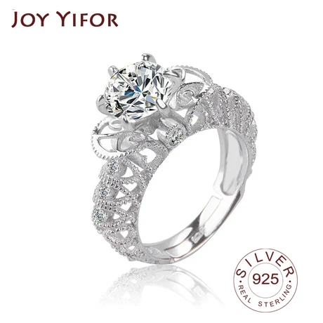 

Romantic 925 Silver Ring with crown-shape Zircon Gemstones Fine Jewelry for Women Wedding Party Gifts wholesale