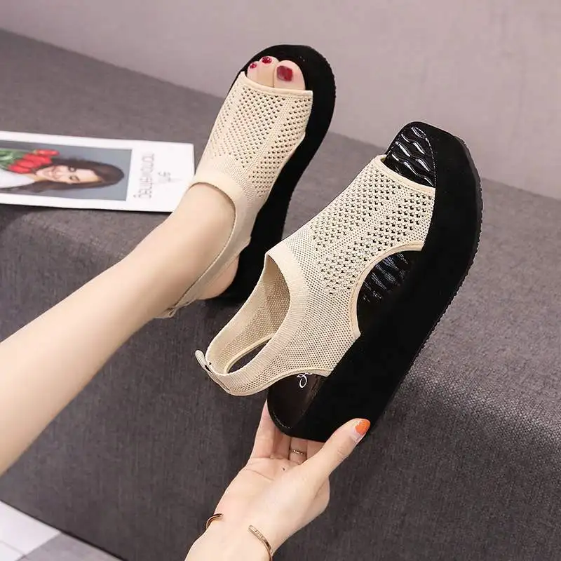 

Increasing Height shoes Sandals Straps Slip-on Loafers Summer Women's Clear Heels Flat Platform Female Shoe Clogs Wedge