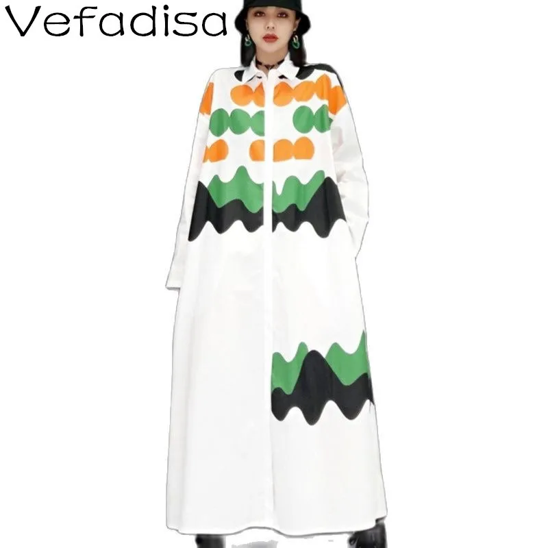 

Vefadisa Black White Dot Print Women Dress 2021 Autumn Patchwork Female Shirt Dress Casual Stitching Color Long Dress QYF6517