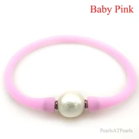 6 inches 10 11mm one aa natural round pearl baby pink elastic rubber silicone bracelet for baby