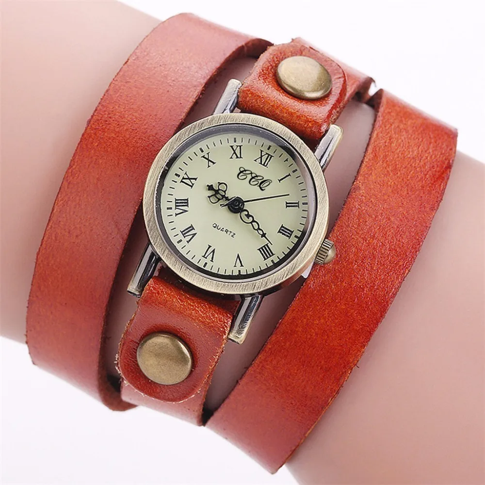 Женские повседневные кварцевые часы с браслетом из натуральной кожи|Женские