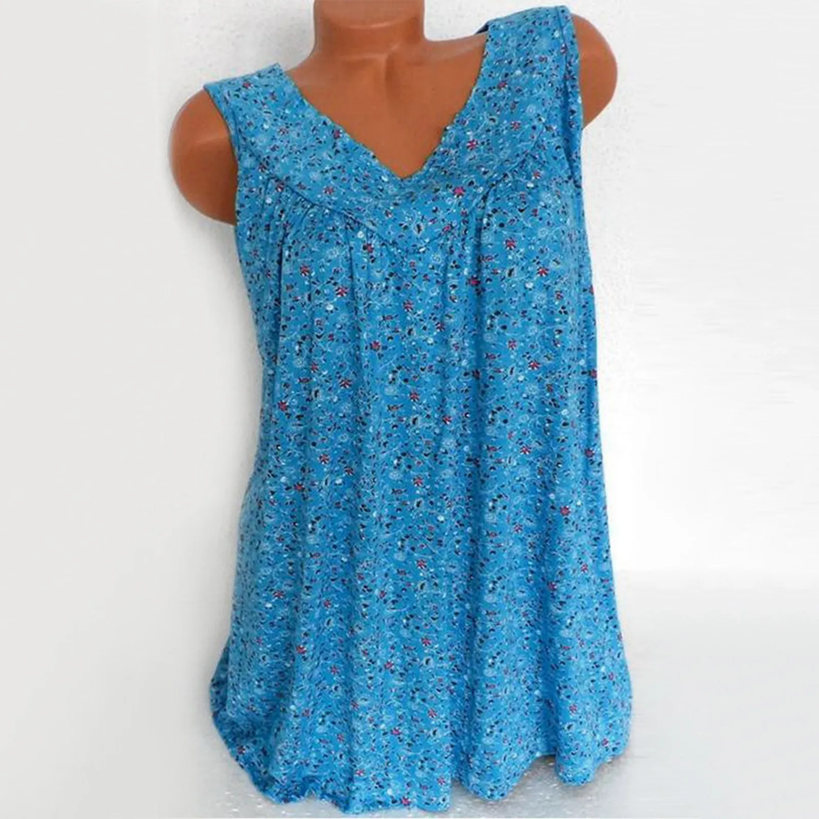 

Summer Tops For Women 2021 Fashion Leisure Floral Printed V-neck Sleeveless Vest Tops Female Casual Loose Tank Tops