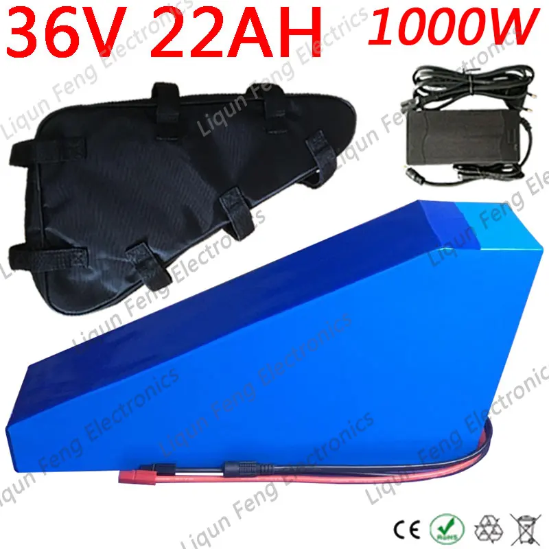 Европейская треугольная аккумуляторная батарея 36 в 1000 Вт 22 Ач для электрического