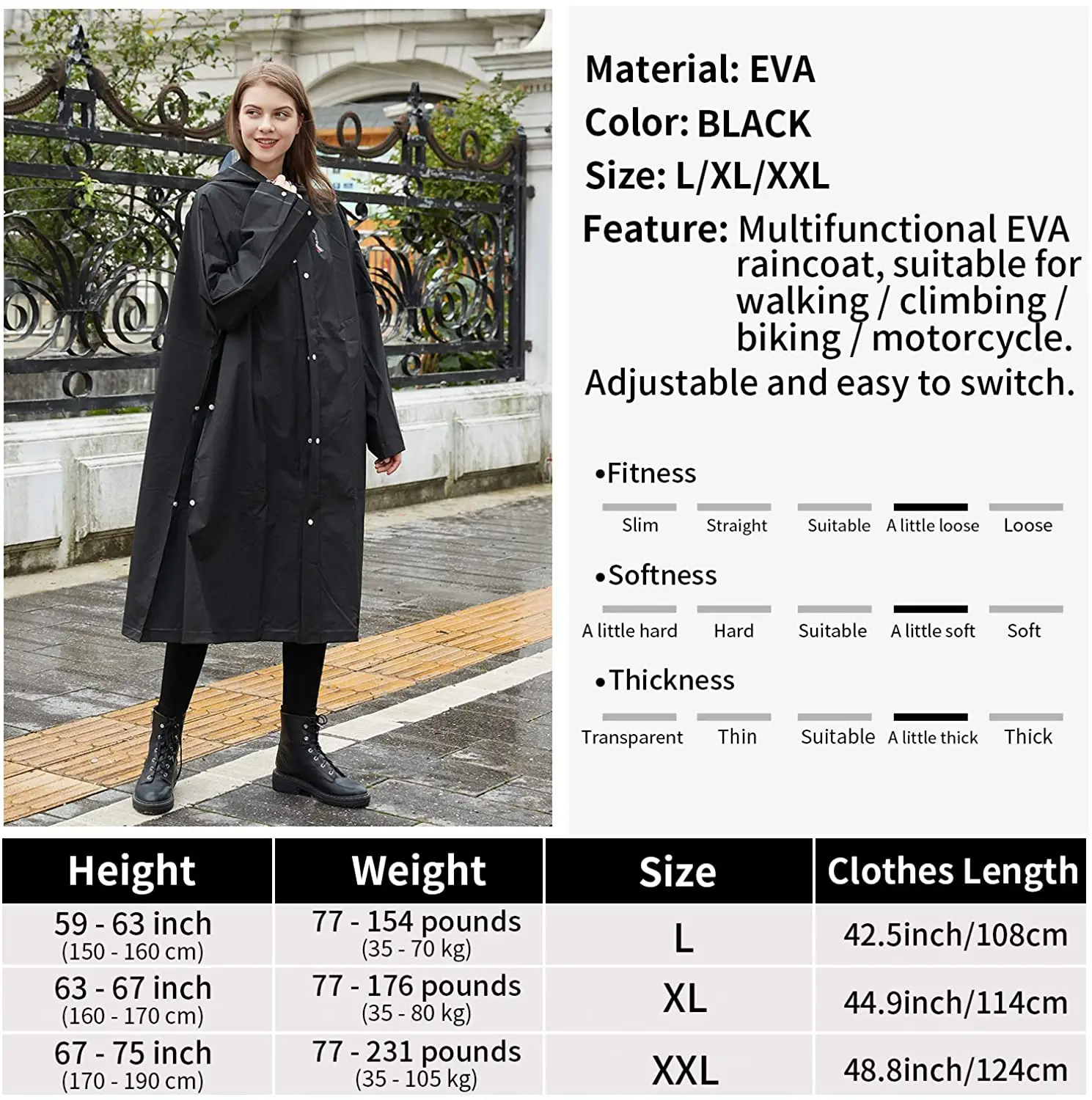 

Multifunctional EVA Raincoat, Transformable Rain Poncho Unisex Rain Cape
