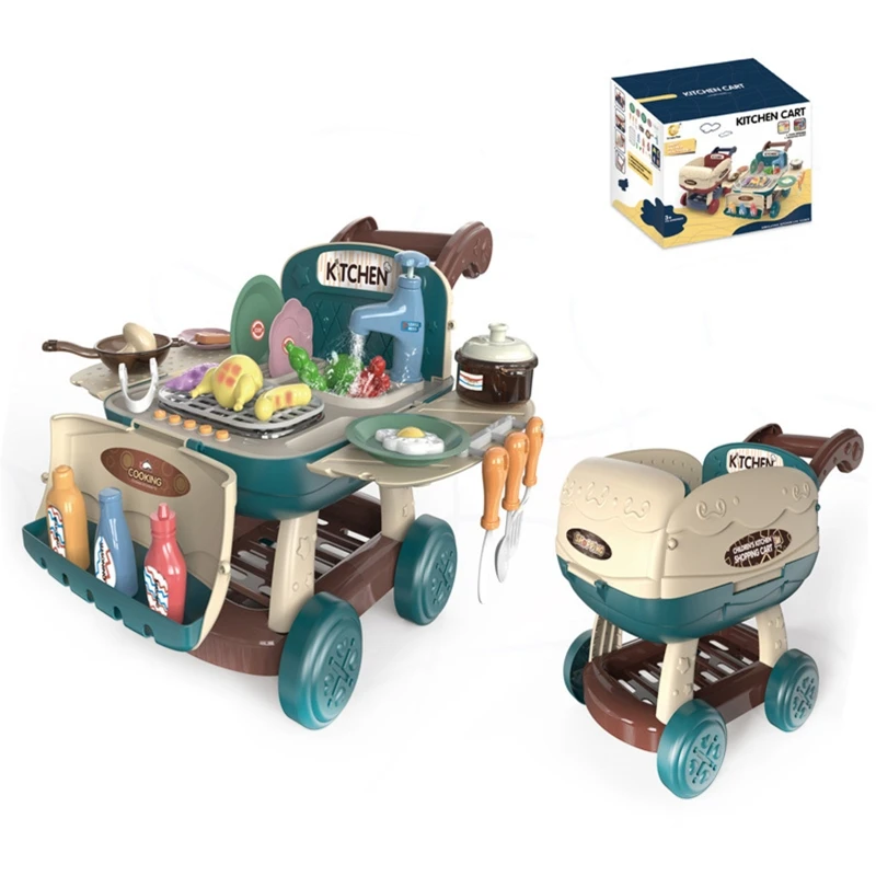 

Children Kitchen Mini Shopping Cart Toy Miniature Plastic Pretend Food Cooking Play Set Kids Educational Gift