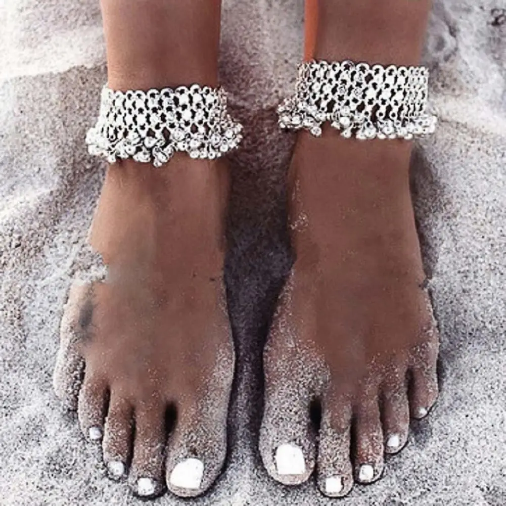 

Foot Chain Silver Color Simple Punk Bells Tassel Women Foot Chain Women Anklet for Daily Wear