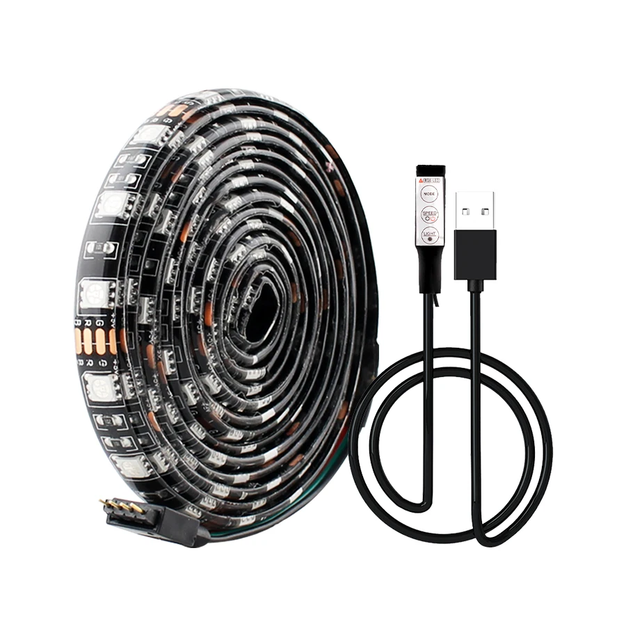 With mini 3key 5 V SMD 5050 Светодиодная лента USB лампа лента RGB подсветка ТВ USB Светодиодная лента лампа Водонепроницаемая 5 V 60Led/m 1m RGB с 3 17 пультом дистанционного управления - Испускаемый цвет: With mini 3key