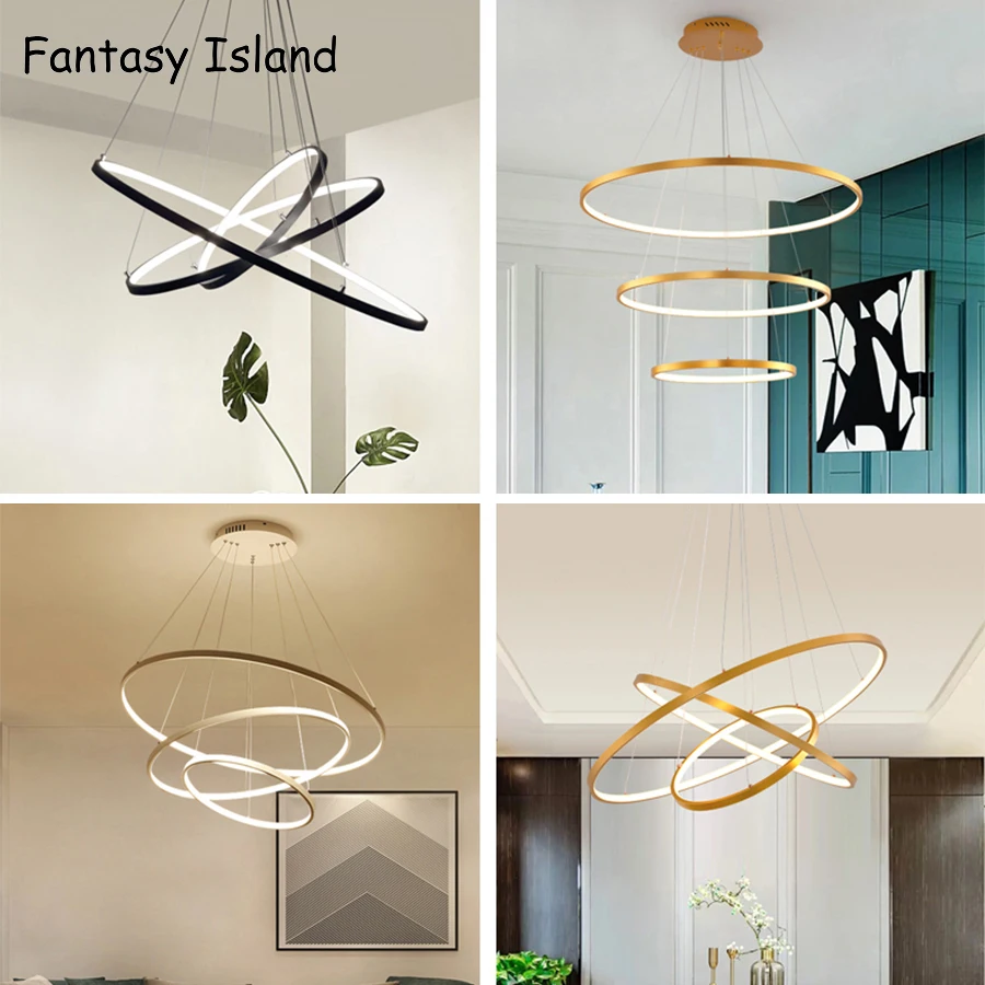 Современный подвесной светильник Led 3/4/5 Кольца Круг Потолочная подвесная люстра