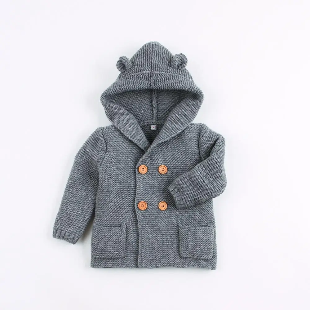 

Autumn Winter Baby Cardigan Sweater European and American Boys / Girls Cute Hooded Solid Color Knitted Coat Size 6m-24m 2020