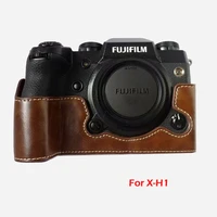 pu leather case for fuji xh1 xt4 x h1 x t4 camera bag half body bottom cover protective shell with battery opening