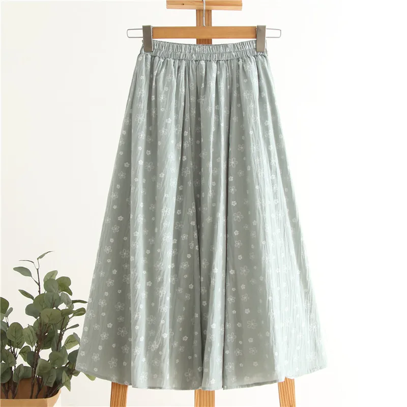 

ASHIOFU New 2021 Homemade Ladies Dress Spring Summer Cotton Linen Mid-length Skirt A-line Pleated Small Florals Fashion Dress