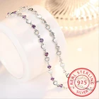 Очаровательный кристалл фиолетовый женский браслет ювелирные изделия для девочек 925 серебряные браслеты для женщин невесты Свадьба Помолвка бижутерия подарок