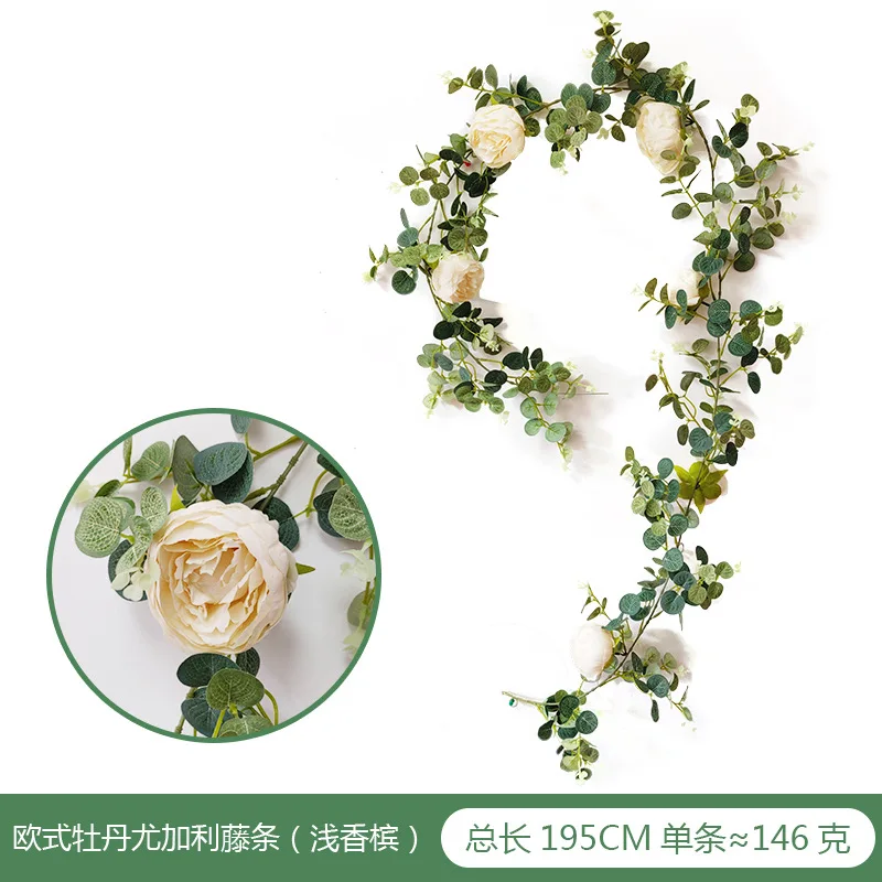 

2pcs Artificial Eucalyptus and Peony Flower Vine Hanging Greenery Eucalyptus Garland Artificial Plant Ivy Home Wedding Decoratio