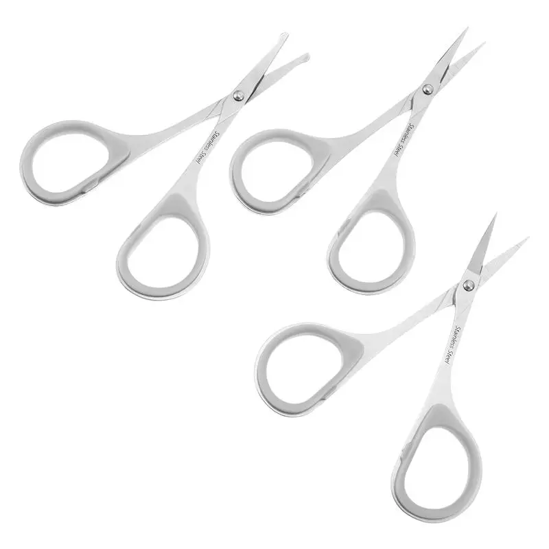 

3pcs Stainless Steel Mustache Beard Facial Nose Hair Trimming Scissor Set