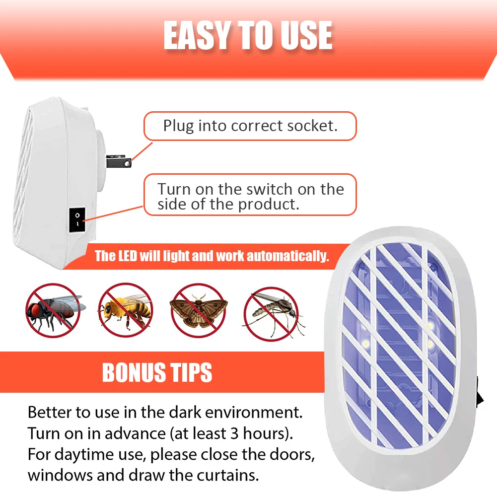 

2PCS Mini Bug Zapper Plug-In Blue Light Mosquito Killer Indoor Bug Insect Dispeller Trap Insect Zapper Dispeller For Home