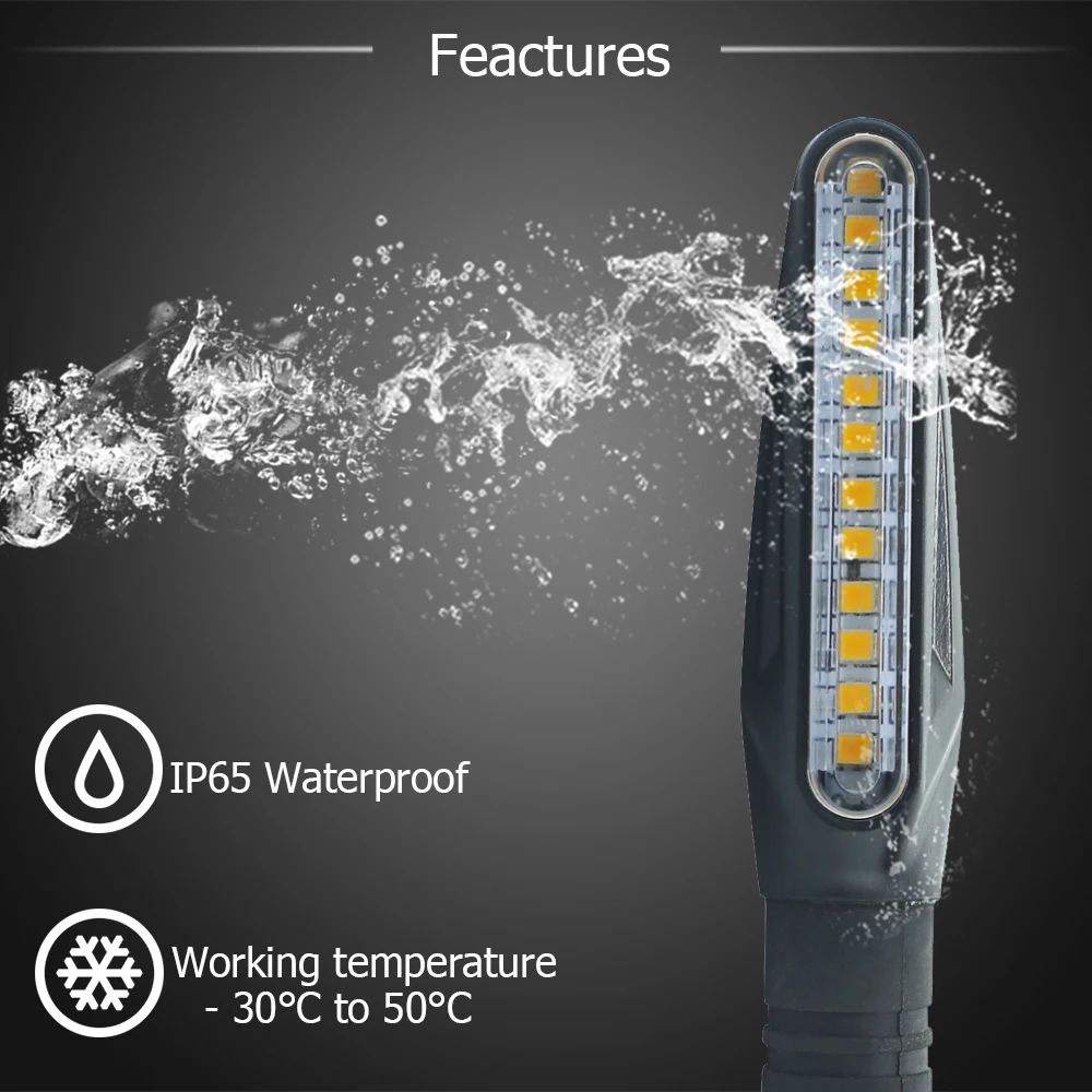 

2PCS LED Motorcycle Turn Signals Light 12 SMD Tail Flasher Flowing Water Blinker IP68 Bendable Motorcycle Flashing Lights