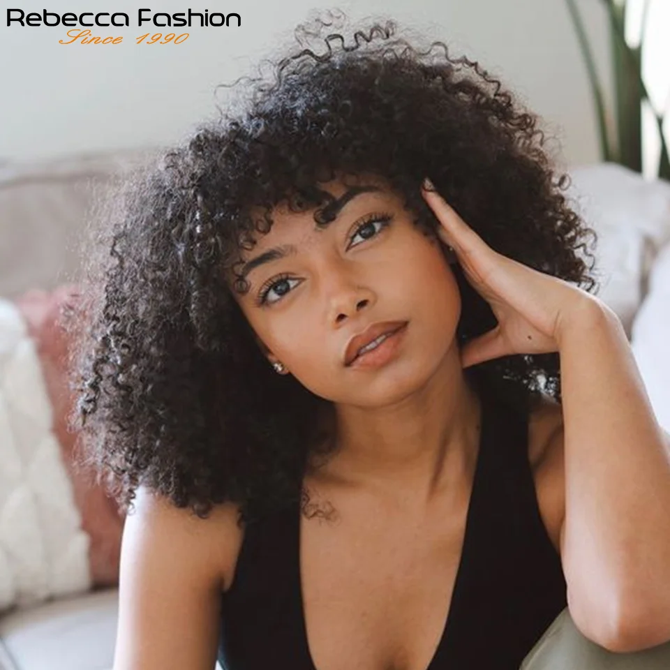 Парики с челкой Jerry вьющиеся из натуральных волос искусственные волосы для