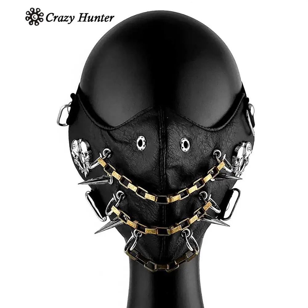 Mens White Skull Spike Punk Gothic Leather Mask Cosplay Biker | Тематическая одежда и униформа