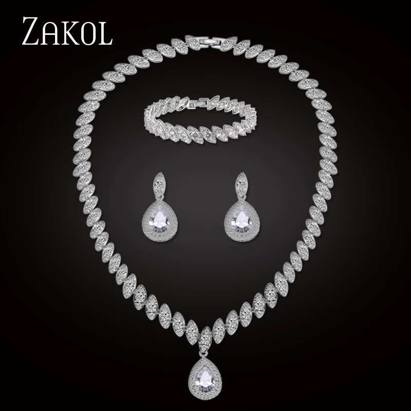 ZAKOL трендовые блестящие серьги в виде капли воды из кубического циркония белого