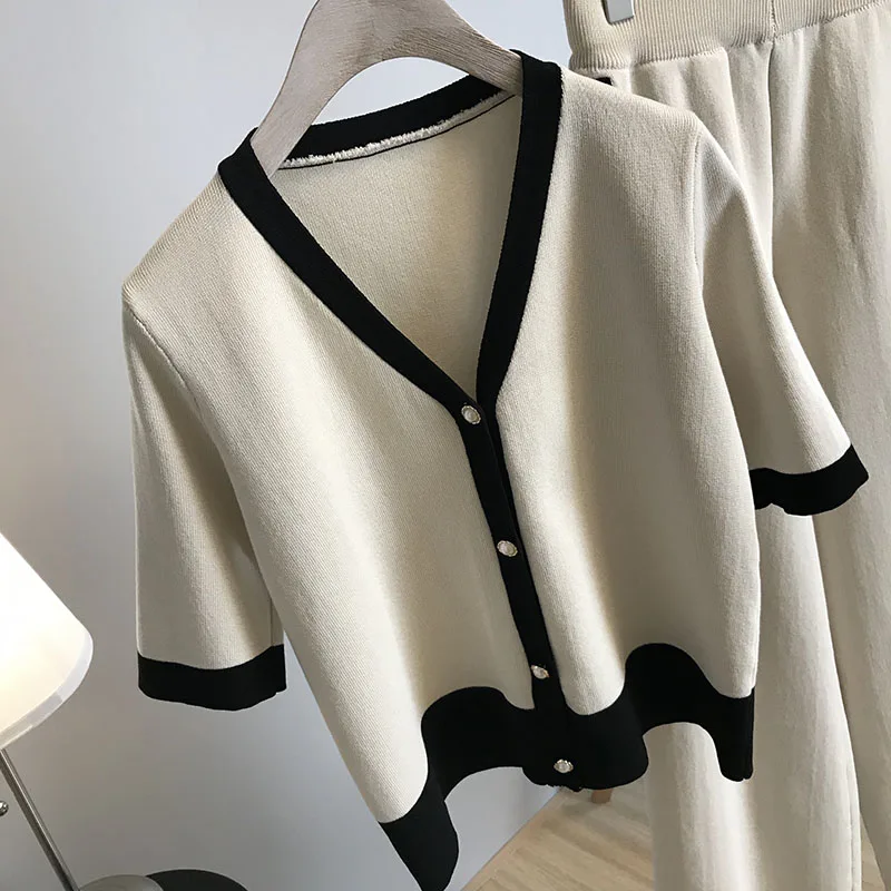 Весенний женский шикарный вязаный свитер брючный костюм для женщин комплект из