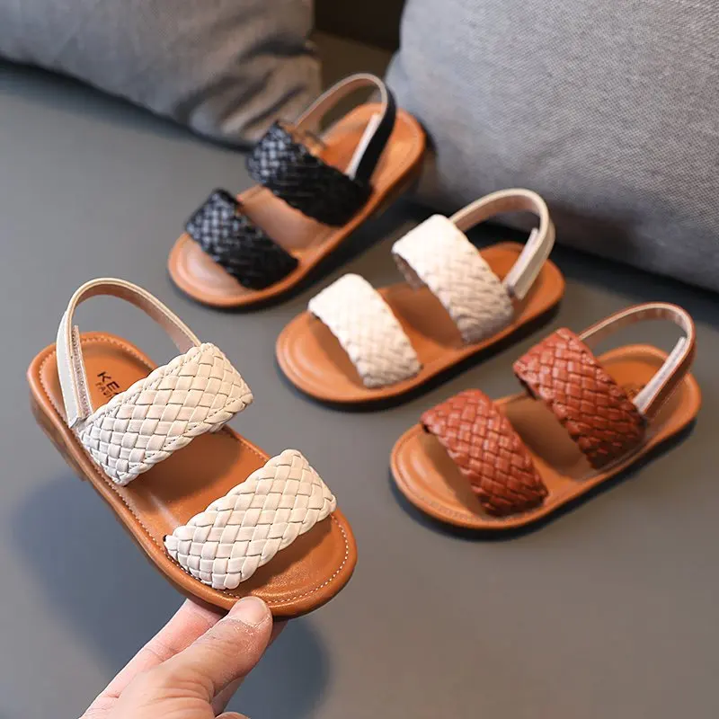 

2022 New Children's Summer Sandals Fashion soft-soled Woven Roman Baby Princess Shoes Kids flat-bottomed tendon shoes SO064