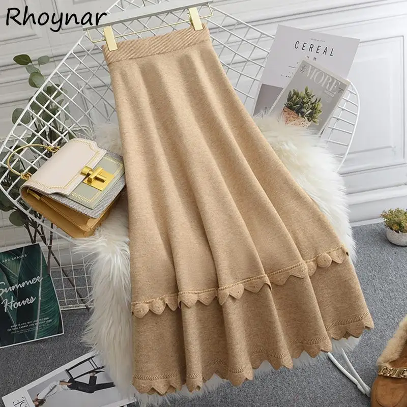 

Mid-calf Knitted Skirts Women Solid Winter Warm Streetwear Trendy Cozy Stretchy High Waist All-match Elegant Ladies Korean Style