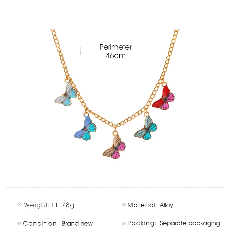 

Fairy Contrast Color Rainbow Butterfly Necklaces for Women Gold Color Chain Multi Butterflies Pendant Choker Necklace Jewelry