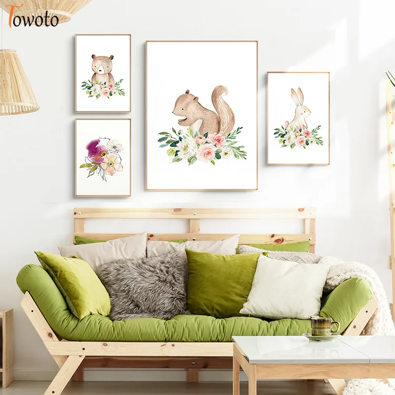 Для домашнего декора анималистический настенный плакат с цветочным принтом