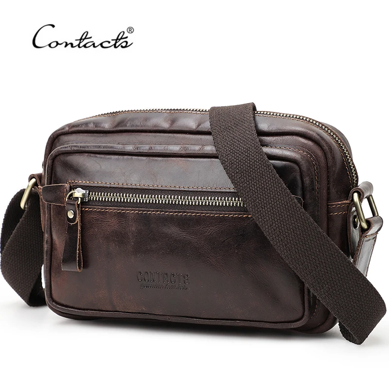 

CONTACT'S Small Crossbody Bag Genuine Leather Men Messenger Bag High Quality Shoulder Handbags for 7.9" iPad Casual Male Bolsos