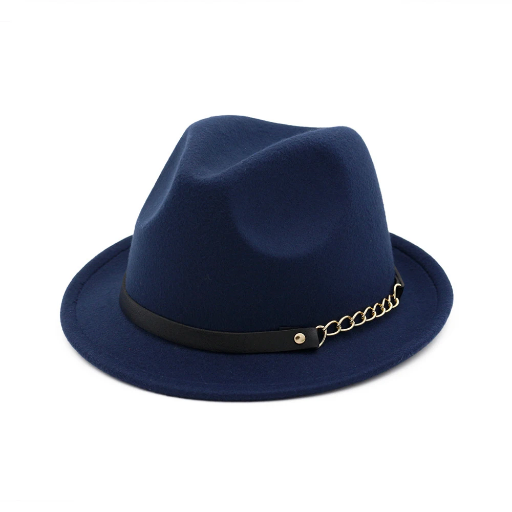 

The New Autumn Winter Wool Felt Trilby Hats with Belt Wide Flat Brim Jazz Formal Fedora Top Hat Panama Cap for Unisex Men Women