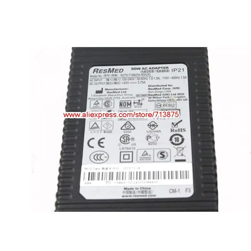 RESMED 24V 3.75A R270-7198 DA-90A24 IP21 90W адаптер переменного тока 3-контактный Питание