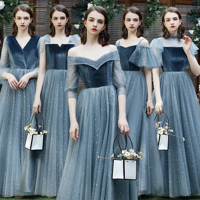 Размера плюс Haze Синие Длинные Платья для подружек невесты свадебное платье 2021