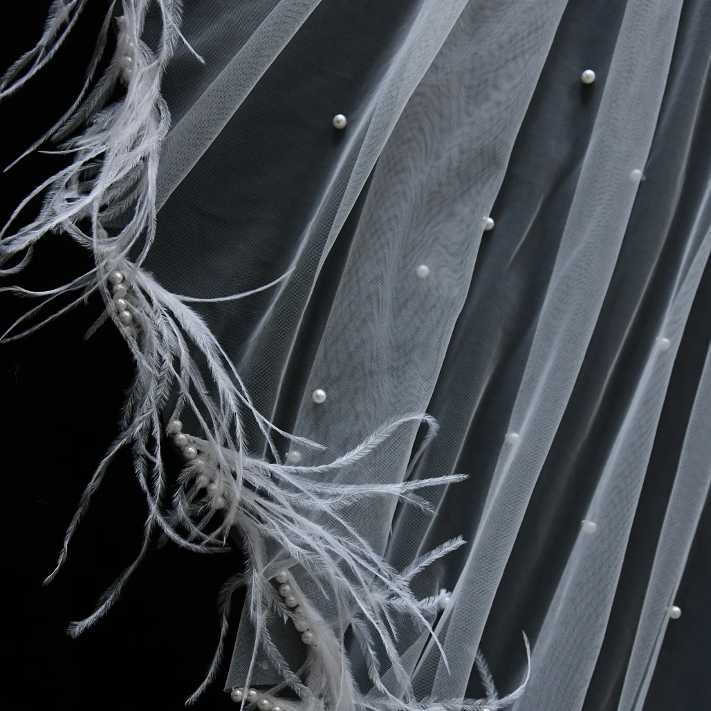 

Luxury 3 Meters Long Wedding Veil with Comb One-Layer Cathedral Wedding Veil with Feathers Bridal Veil Marriage Accessories