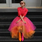 Женская юбка из фатина, двухцветная юбка до щиколотки, осенняя юбка, 2020