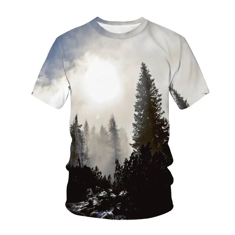 

2021 summer new short-sleeved plant landscape pattern beautiful men and women fashion trend street travel leisure large size loo
