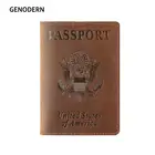 Винтажная Обложка для паспорта GENODERN для США, паспорт из кожи Крейзи Хорс, американский Держатель для паспорта, дорожный кошелек, кредитница