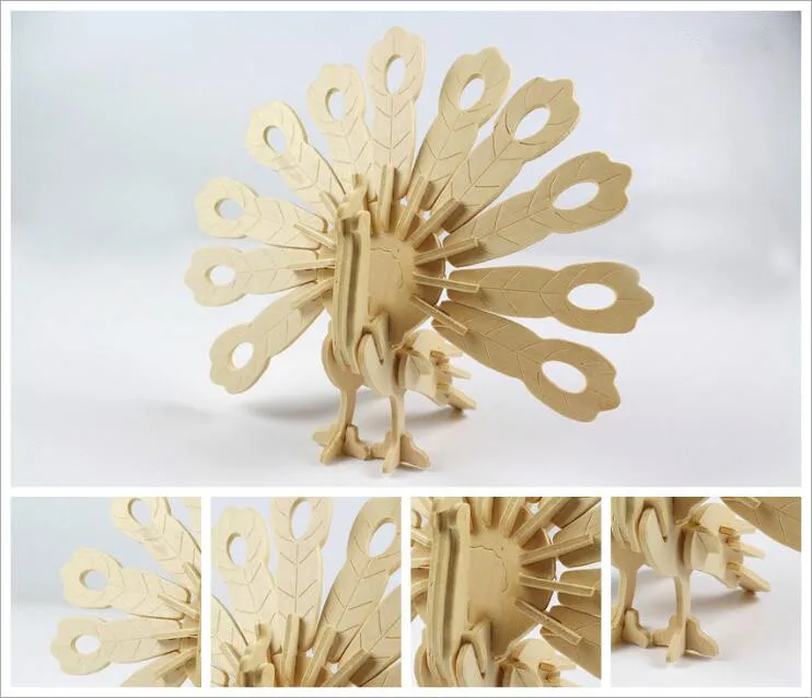 Peacock DIY Дети 3D деревянные пазлы модель животного Сборка строительные наборы Развивающие игрушки для детей - Цвет: Peacock