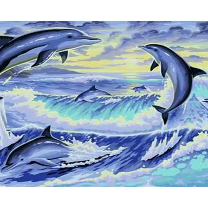 

GATYZTORY Painting By Number Dolphin Animal For Adults Kids Handpainted Canvas Modern Coloring By Numbers For Home Decor Diy Gif