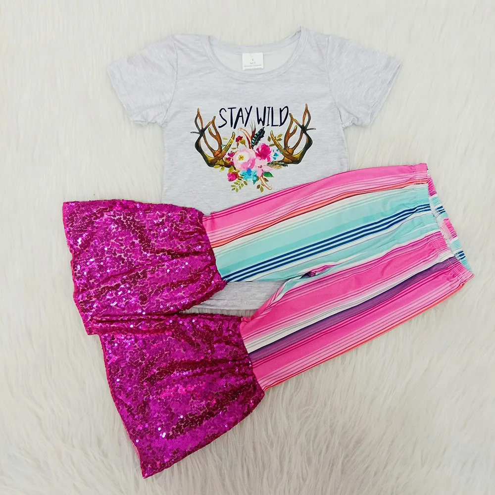 Эксклюзивные наряды для девочек рубашка с короткими рукавами штаны оборками и