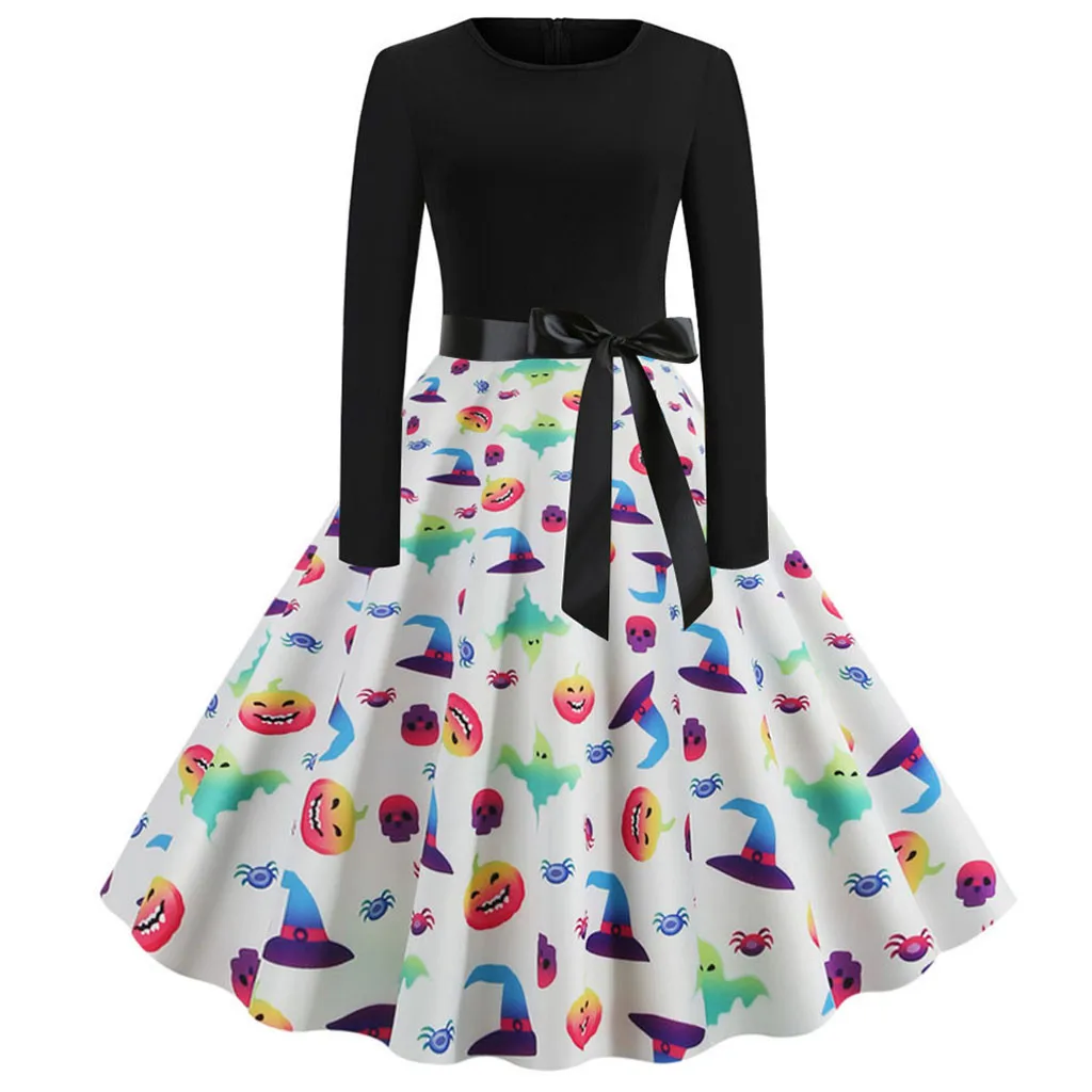 Платье для Хэллоуина большие размеры женское винтажное платье с круглым вырезом