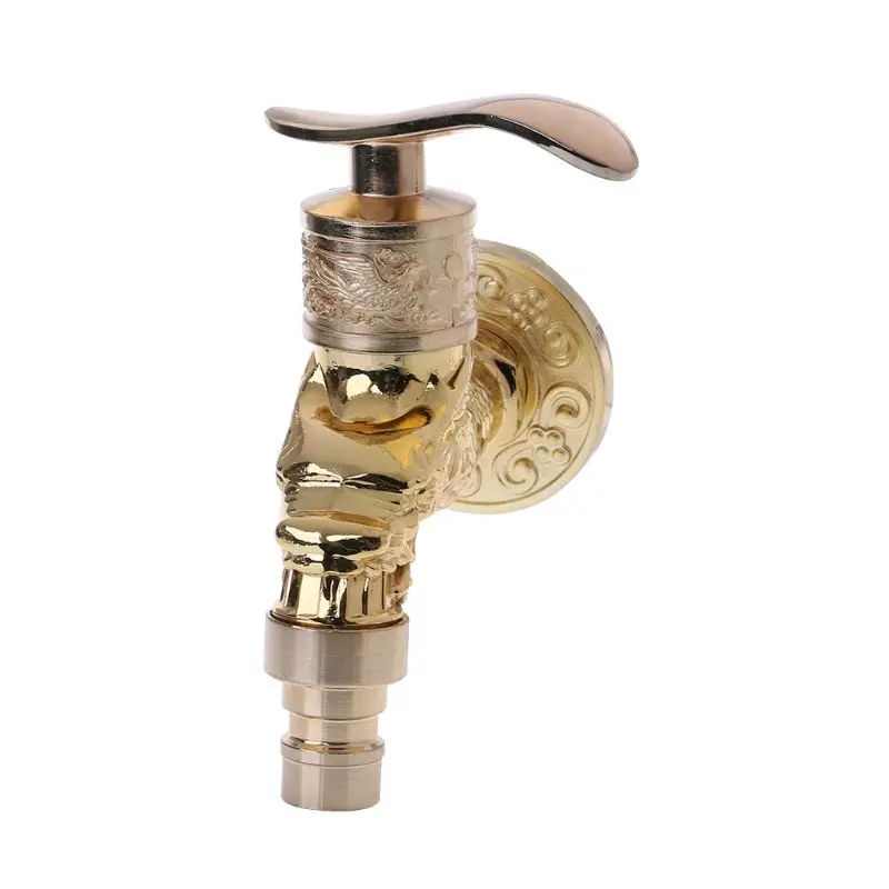 

2021 New Wall Mounted Antique European Water Tap Carved Golden Decorative Garden Faucet