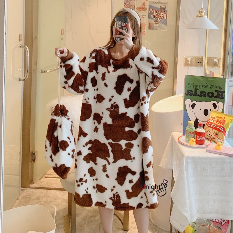 Ночная рубашка из кораллового флиса большого размера 5xl женская зимняя теплая