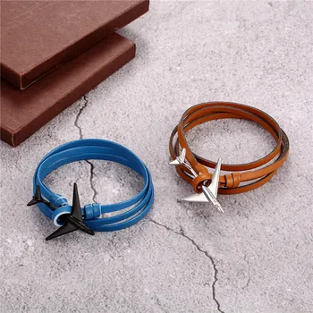 Airplane Anchor Bracelet charm Rope leather Bracelets 5