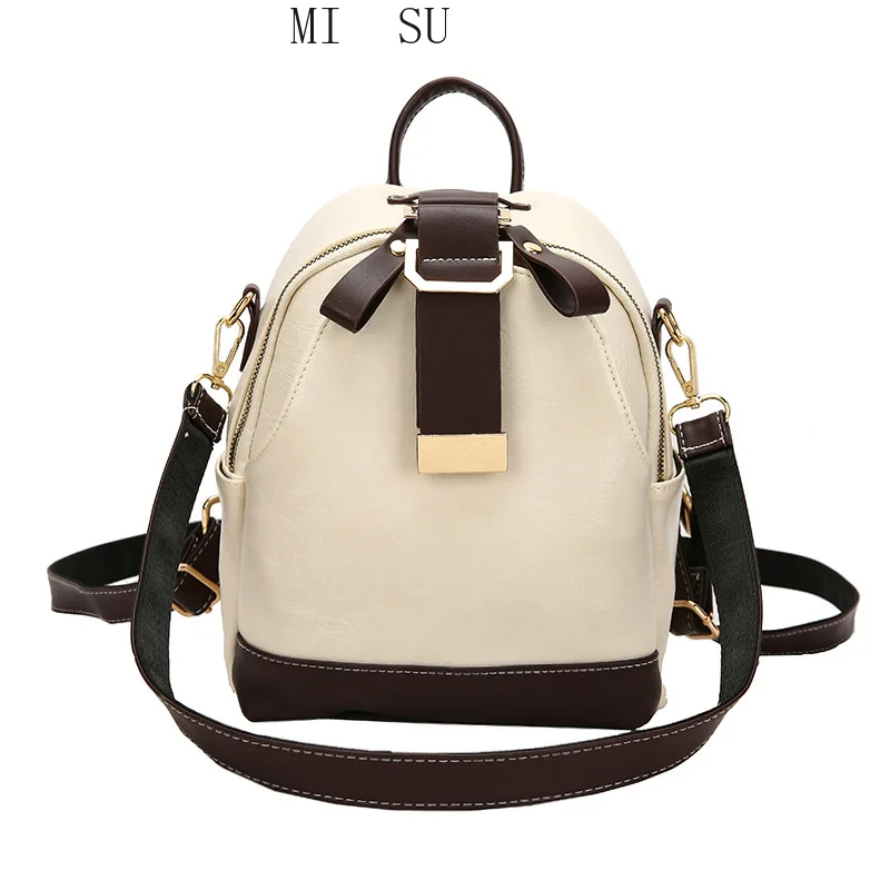 

2021 New Women Backpack Contrast Fashion Wild Shoulder School Bag Pu Leather Travel Large Capacity Ladies Backpacks Bags Girls