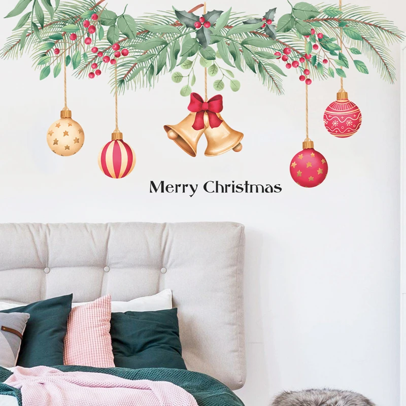 

Merry Christmas Bells Vinyl Wall Stickers Glass window Home Decor Decals Wallpaper festival New year home decorations stickers
