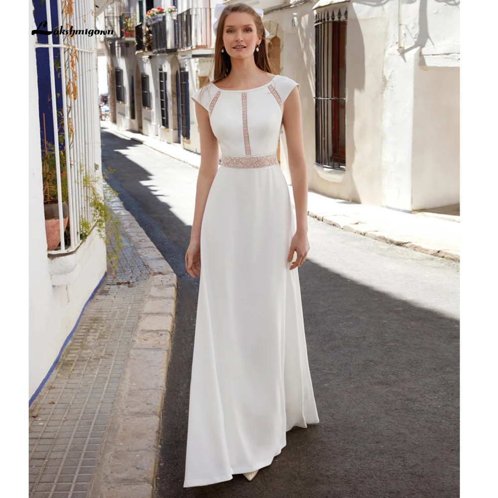 

Женское свадебное платье со шлейфом, скромное ТРАПЕЦИЕВИДНОЕ ПЛАТЬЕ С Коротким Рукавом, кружевное свадебное платье, 2022