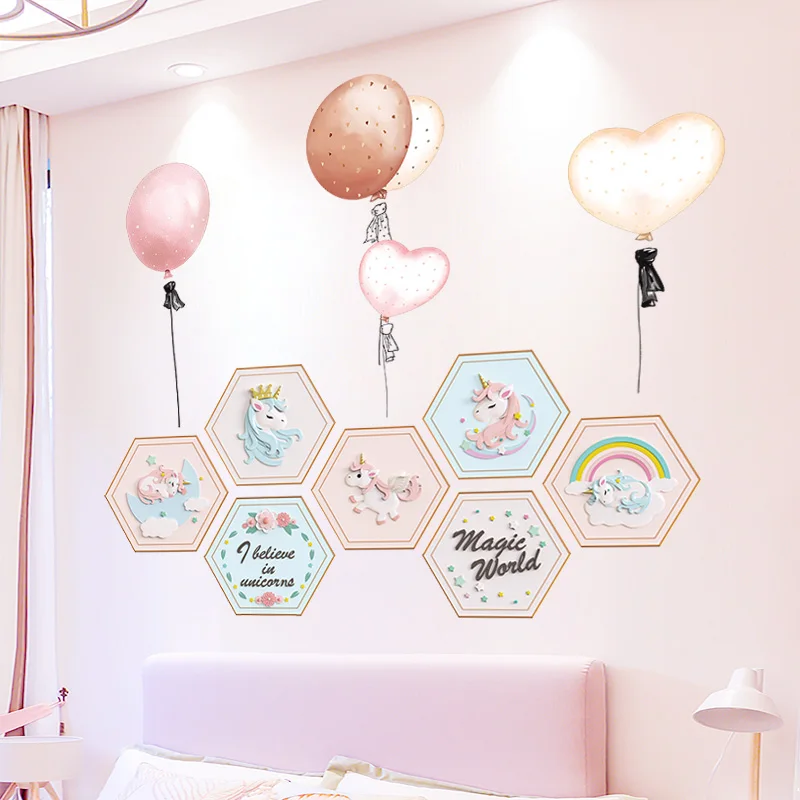 

[SHIJUEHEZI] Unicorn Animals Wall Sticker DIY Cartoon Balloons Wall Decals for Kids Rooms Living Room Nursery Home Decoration
