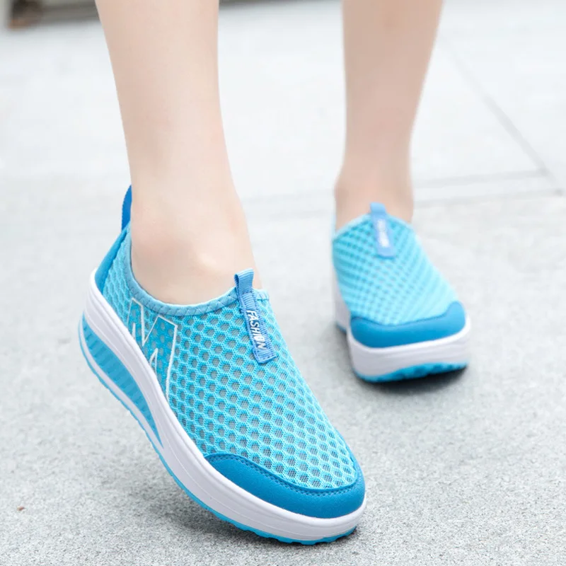 

New Women's Casual Sneakers Slip-on Leisure Shoes Fashion Height Increasing Ladies Breathable Mesh Wedges Heels Zapatos De Mujer